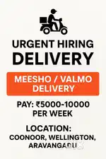 Wanted Delivery excutive For valmo(meesho)