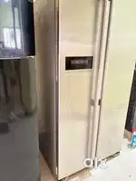 LG refrigerator, side by side door, digital display, grey color