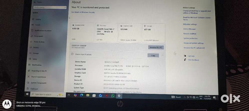 Hp elitebook 8540w For Sell,