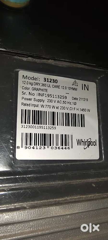 Automatic washing machine whirlpool 12 kg