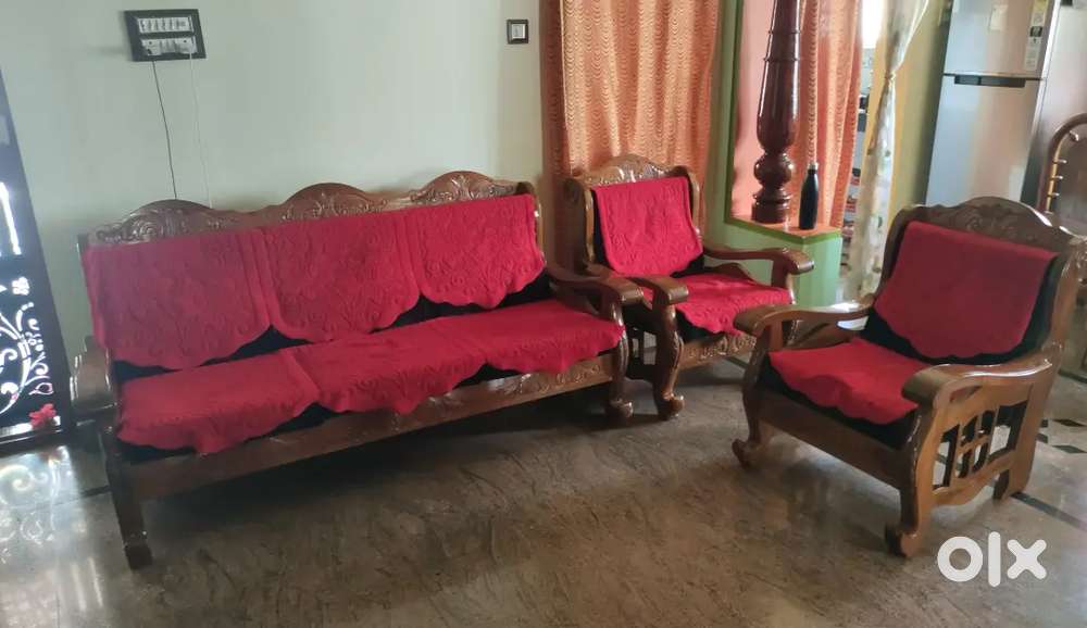 Teak Wood Sofa Set (3+2 Seater) – Excellent Condition, Premium Quality