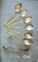 SILVER Antique Set of Spoons and Thong