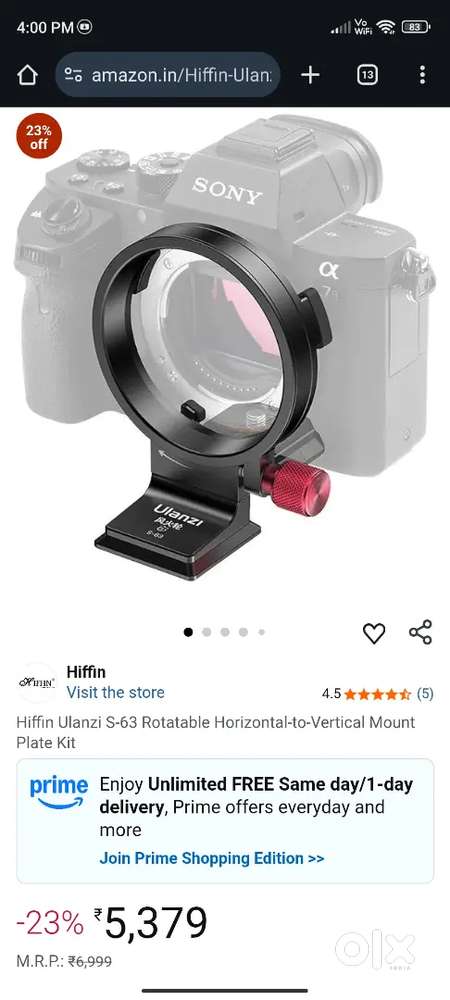 Hiffin Ulanzi S-63 Rotatable Horizontal-to-Vertical Mount Plate Kit