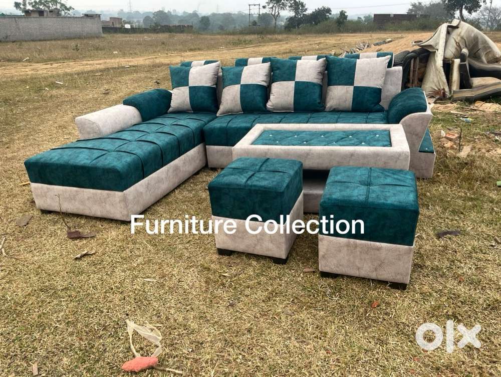 Brand new 2 part L Sofa With Centretable & 2 puffy at Wholesaleprice