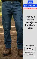 Trendy 6 pocket cotton jeans for Men's Wear