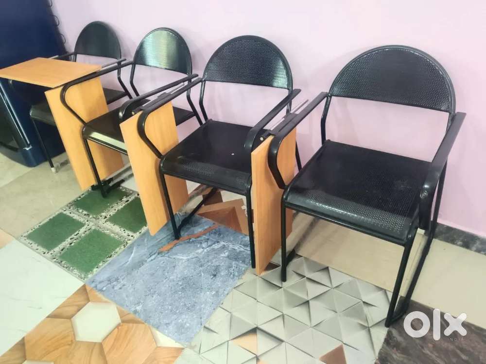10 Black student chairs with attached writing pads-Good Condition