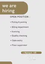 IMMEDIATELY JOINING FOR FRESHERS