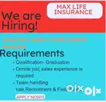 Udaipur/max life ins/field sale/graduation/agency channel/4LPA/onrole
