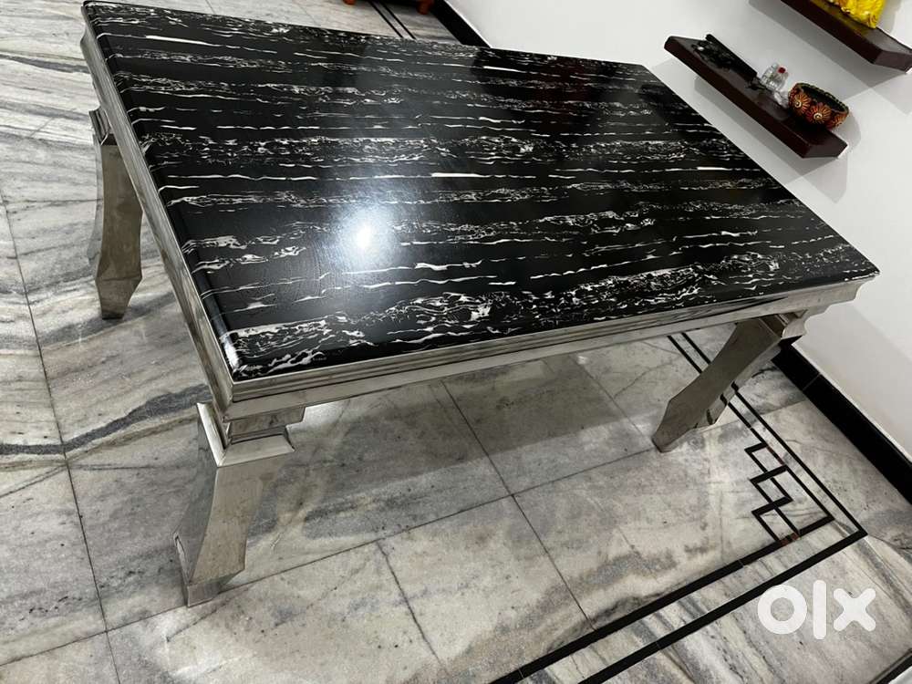 Premium Black Marble Top Stainless Steel 6-Seater Dining Table