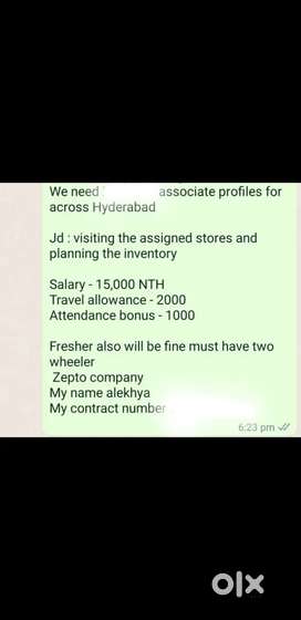 Zepto ( inventory associate)all hyd locations