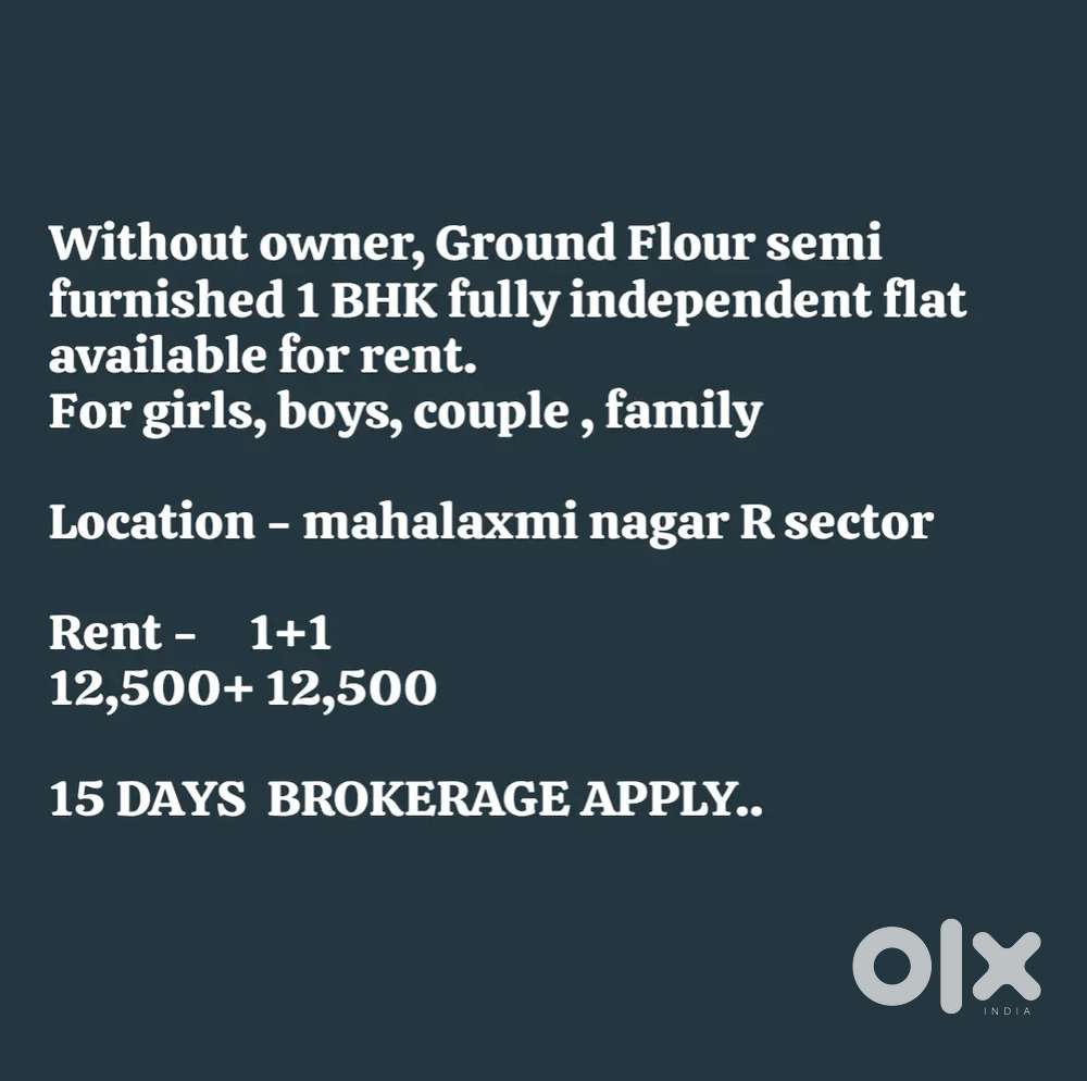 Ground Fully independent semi furnished 1 BHK flat for rent
