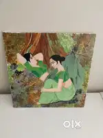 Two ladies painting done on canvas board  Size 8×8.