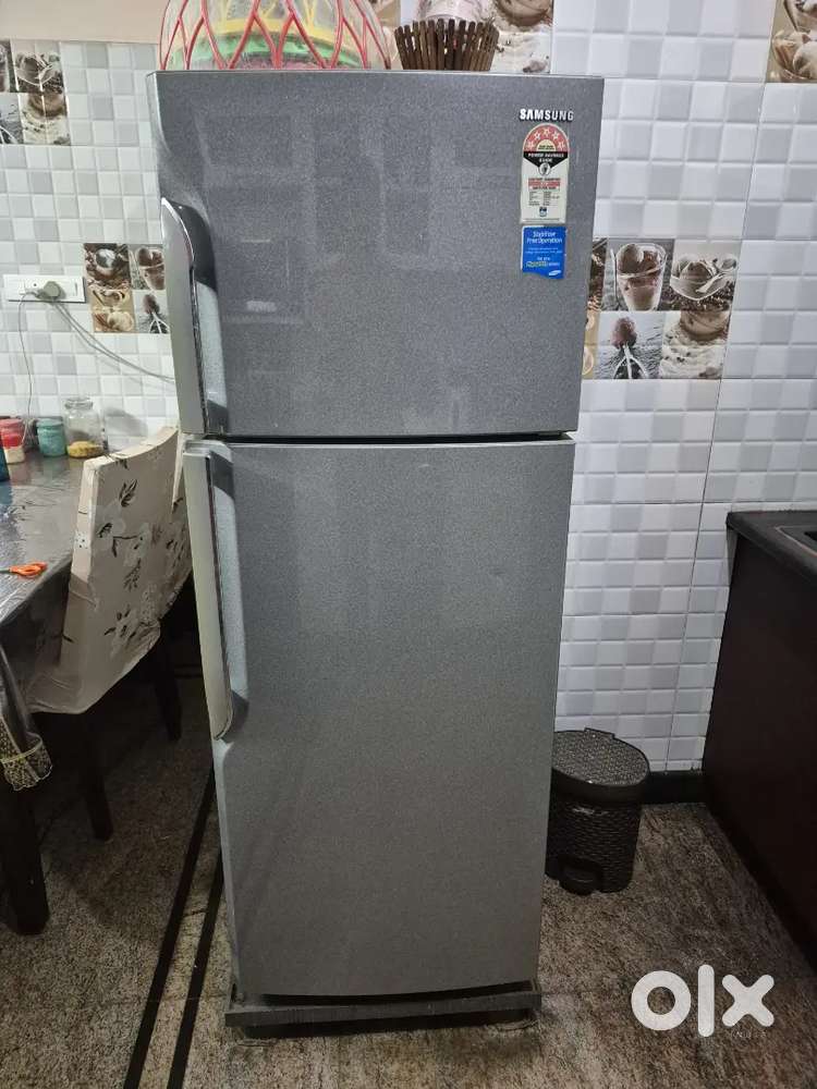 Samsung double door refrigerator + voltage stabilizer + stand
