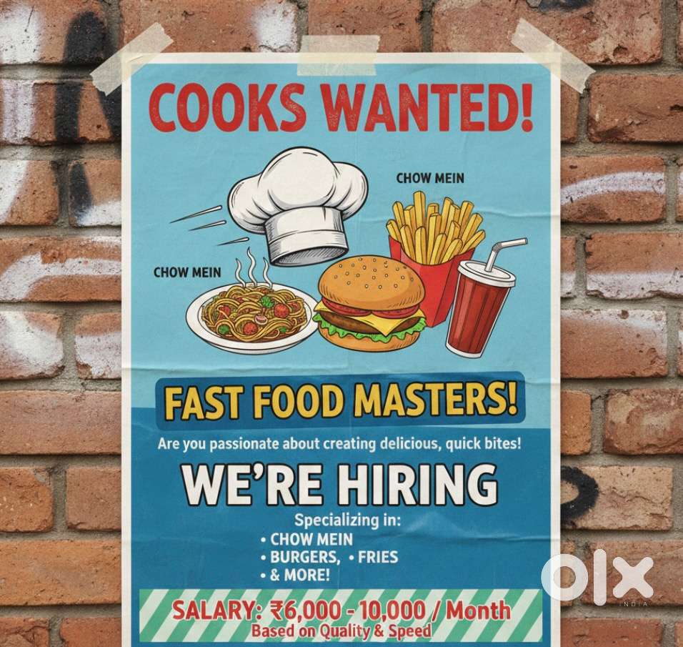 Fast food bnane vala chahiye. Jise chowmein, burger, fries sb bnani aa