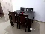 4×3 ft Heavy Wooden Dining Table with Embossed Pattern + 4 Chairs