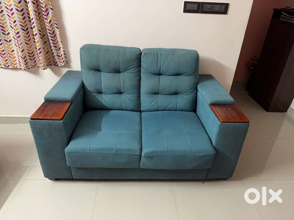 3 +2 Sofa set Fabric and wood combination green color