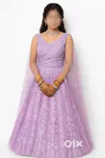 Elegant Lavender Embroidered Gown with Dupatta