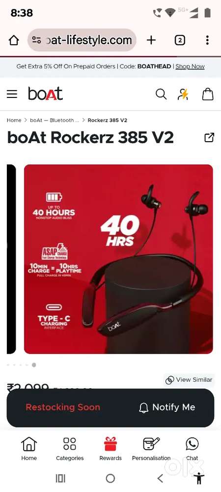 Boat 385v2 Bluetooth Earphone.