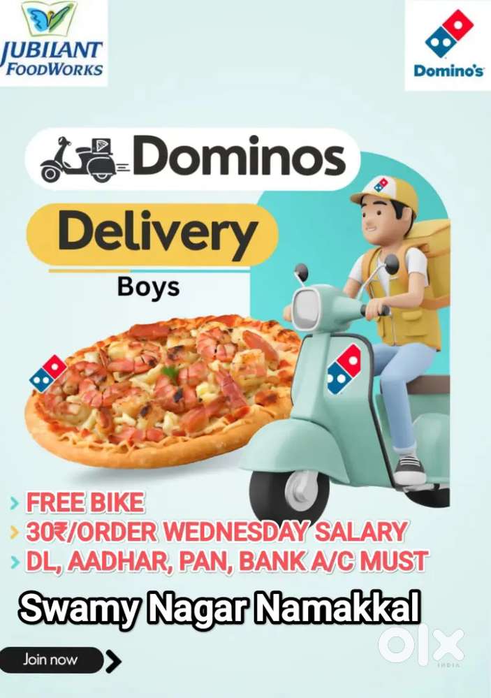 DOMINOS NAMAKKAL PIZZA DELIVERY - FREE BIKE & PETROL - WEEKLY PAYMENT