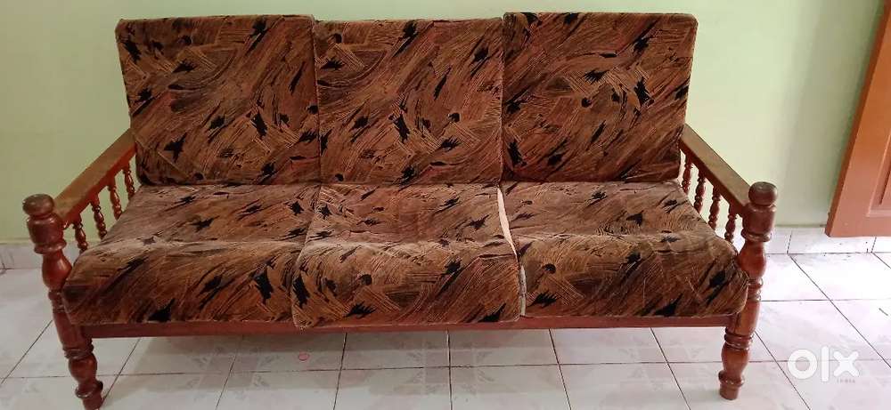 Teak wood 3 seater sofa with cushions