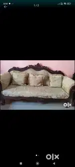 Sofa velvet 5 seater teak wood Carving work