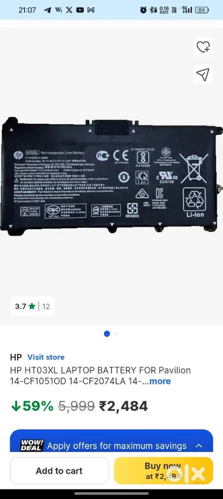 Hp orignal battery model no. HT03XL