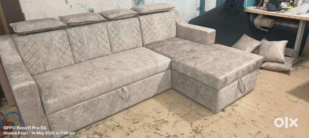 L shape Sofa Cum Bed Cream Colour