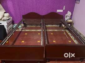 Single wooden cot -2 nos,teak wood frame and plywood top