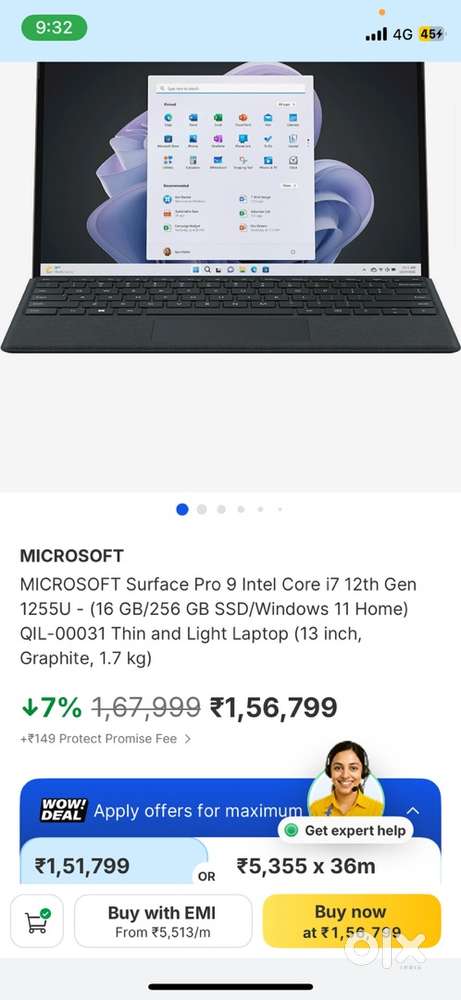 Microsoft surface pro9 i7 12gen 16gb 256gb ssd open box