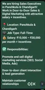 Digital marketing Sales Job, Field job + Incentive CHD, Panchkula