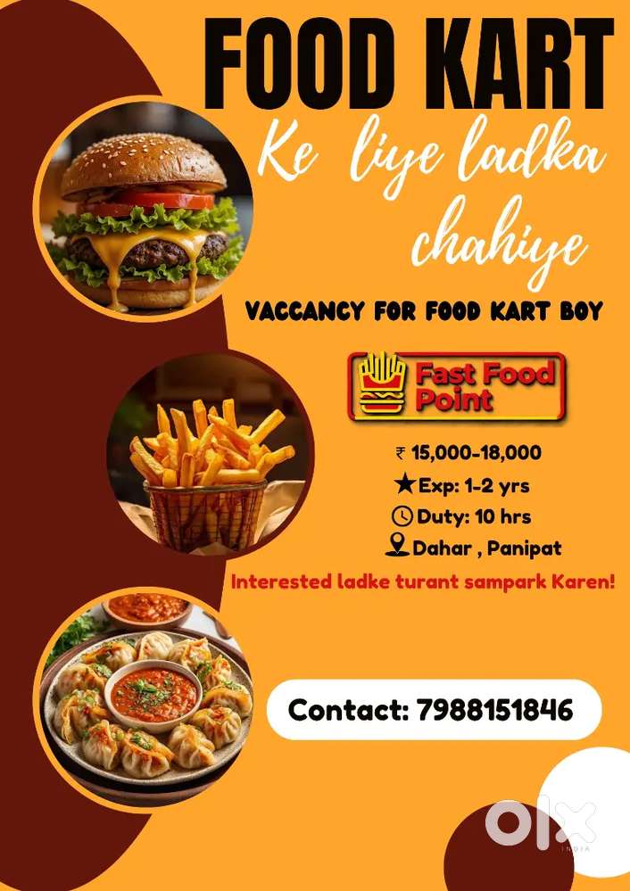 Food kart ke liye ladka chahiye urgent
