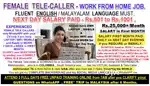 EXPERIENCED FEMALE TELE-CALLER to WORK FROM HOME - Rs.25,000+/MONTH &