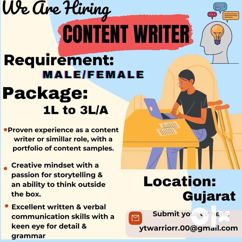 Content writer or script writer full time office work - permanent job