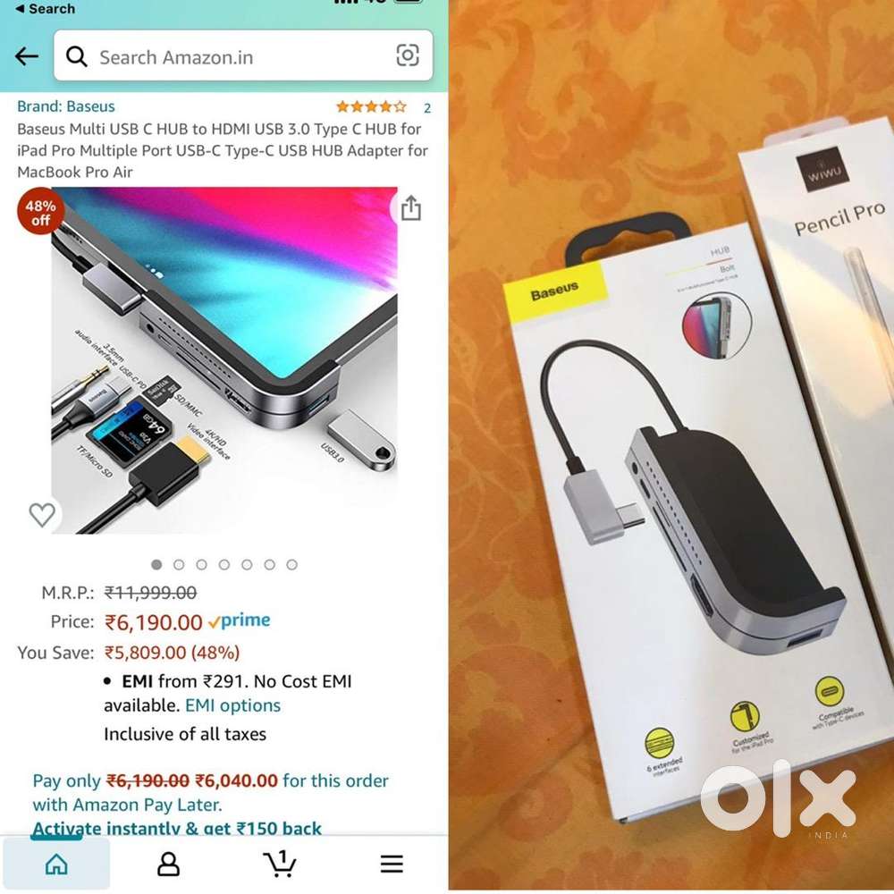 Baseus 6 in 1 usb Type C Adapter Dongle + 4k HDMI PD charging+SD Card