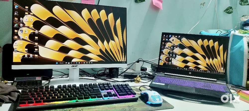 HP Gaming laptop with monitor