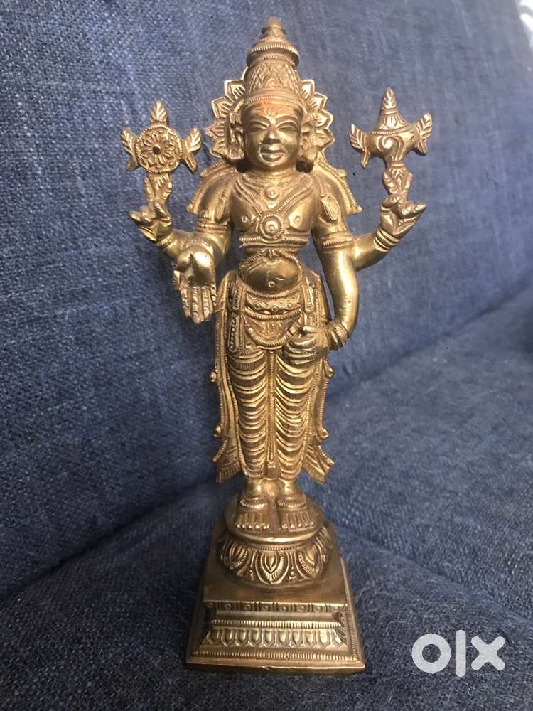 Brass Lord Vishnu Idol and Ardhanarishvara Handmade Painting