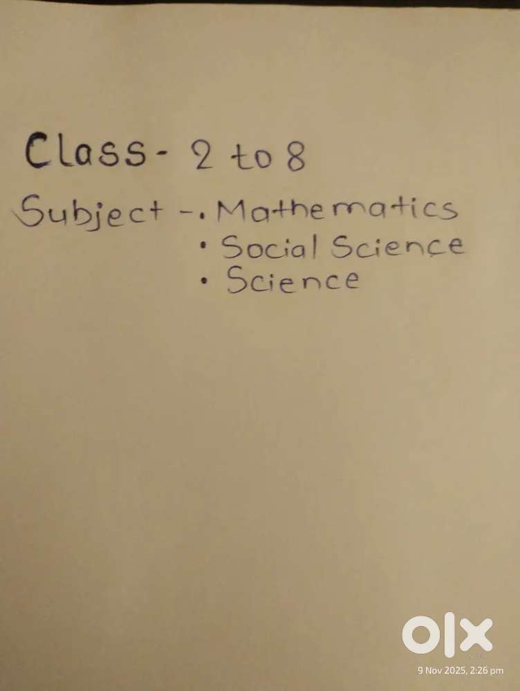 Class 2 to 8, Subject- Social science and mathematics