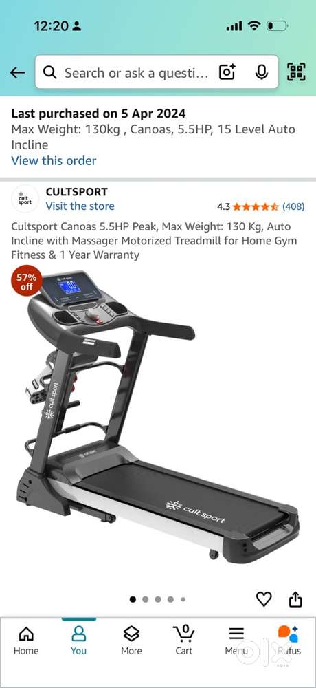 Treadmill - Cultsport 5.5HP max 130kg auto incline