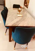 Dinning Table with Marble Top 6 seater table with 4 chairs