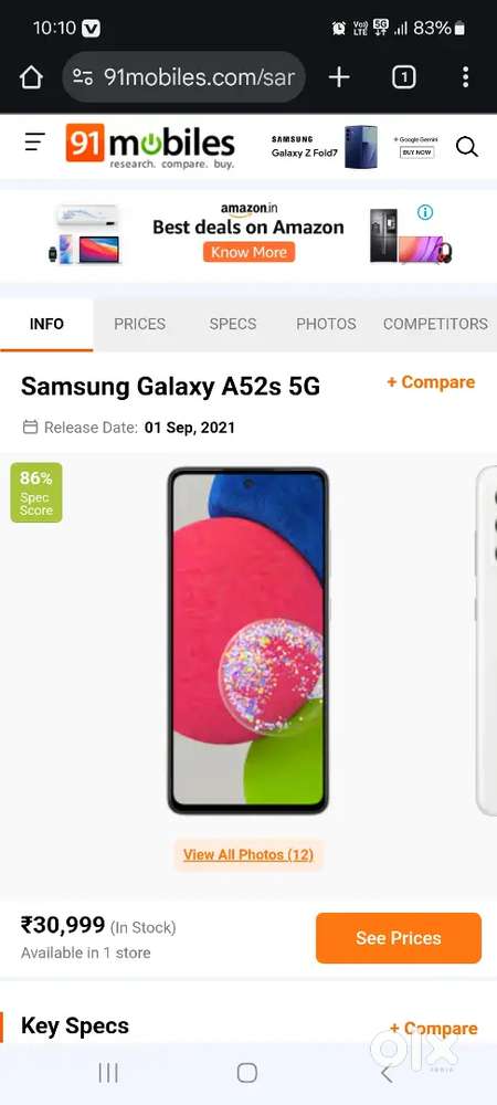 SAMSUNG A52S 5G 6/128 GOOD CONDITION 99% BILL BOX