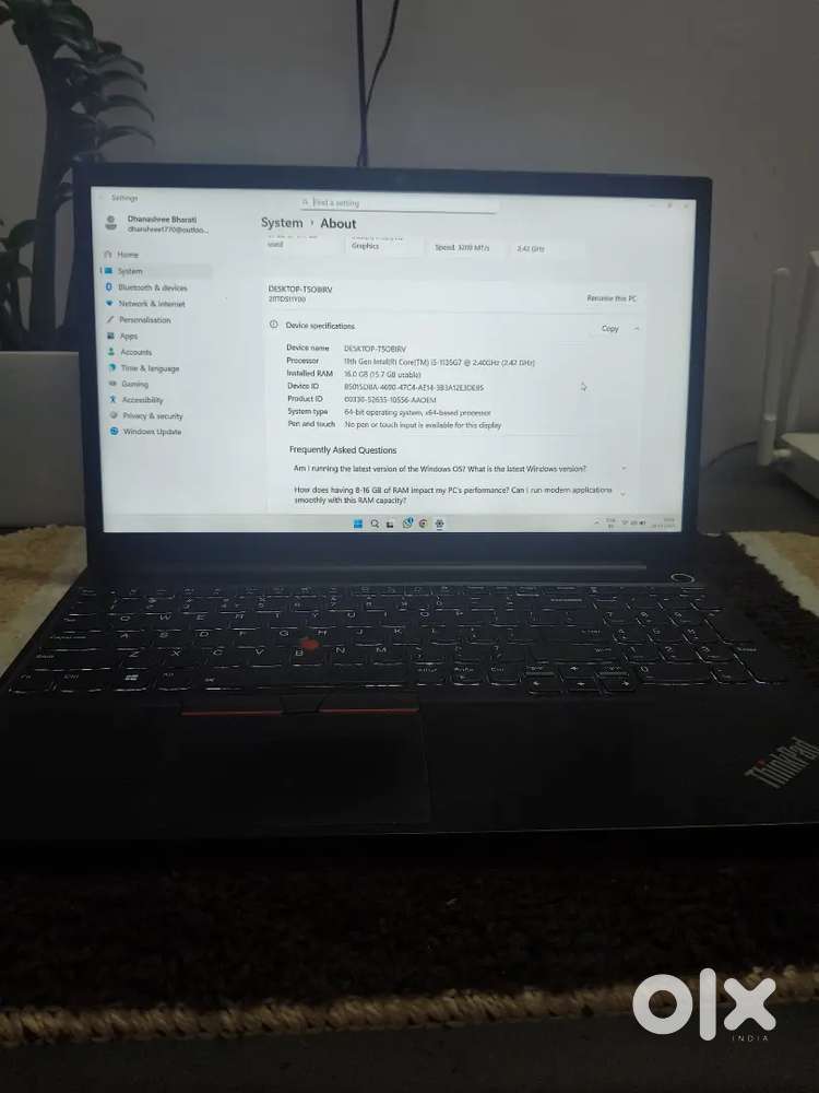 Lenova laptop I 5 11 gen
