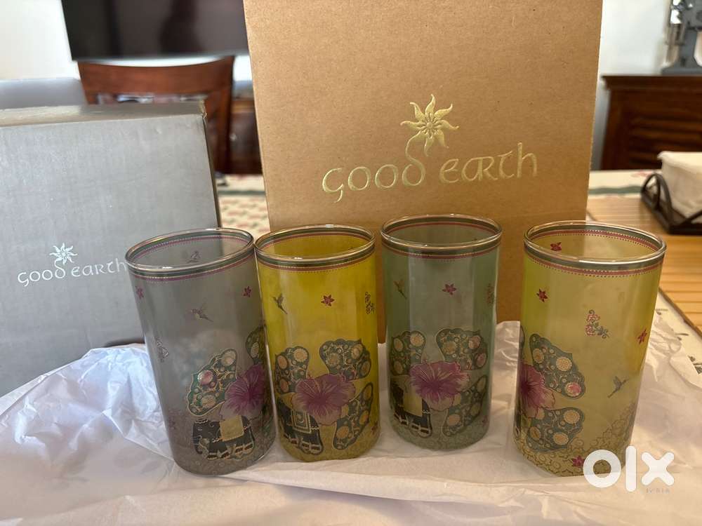Brand new good earth hand printed glasses set of4