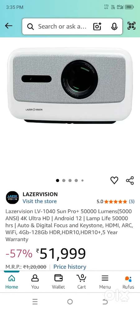 Brand New Sealed Pack Lazervision LV1040 Sun Pro+ Projector Sale
