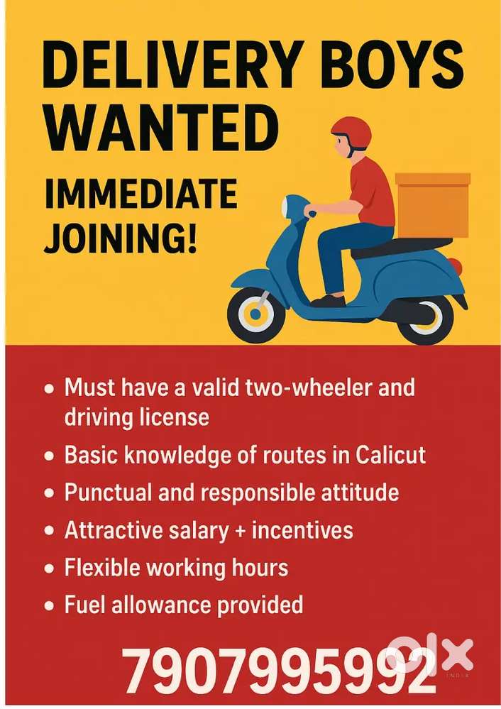 exciting vacancy for delivery boys.