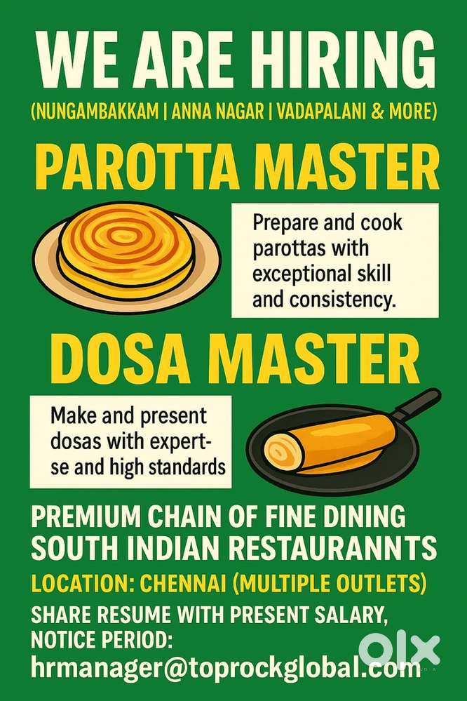 Wanted Parotta Master & Dosa Kal Master