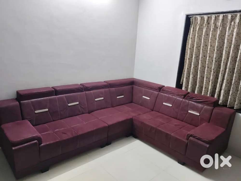 L-Shaped Maroon  Sofa in Good Condition
