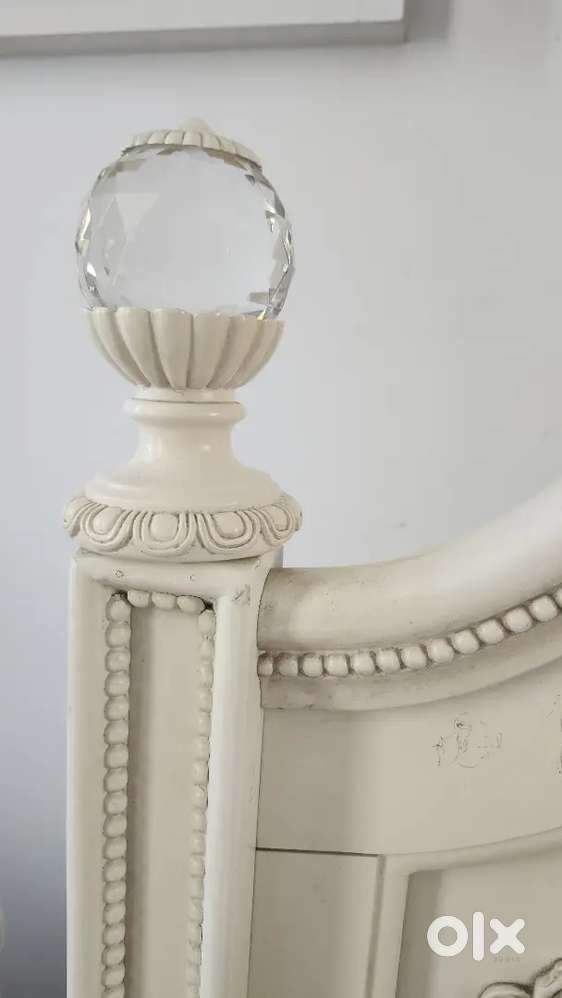 Sturdy, cot, mattress, box springs and night stand in white