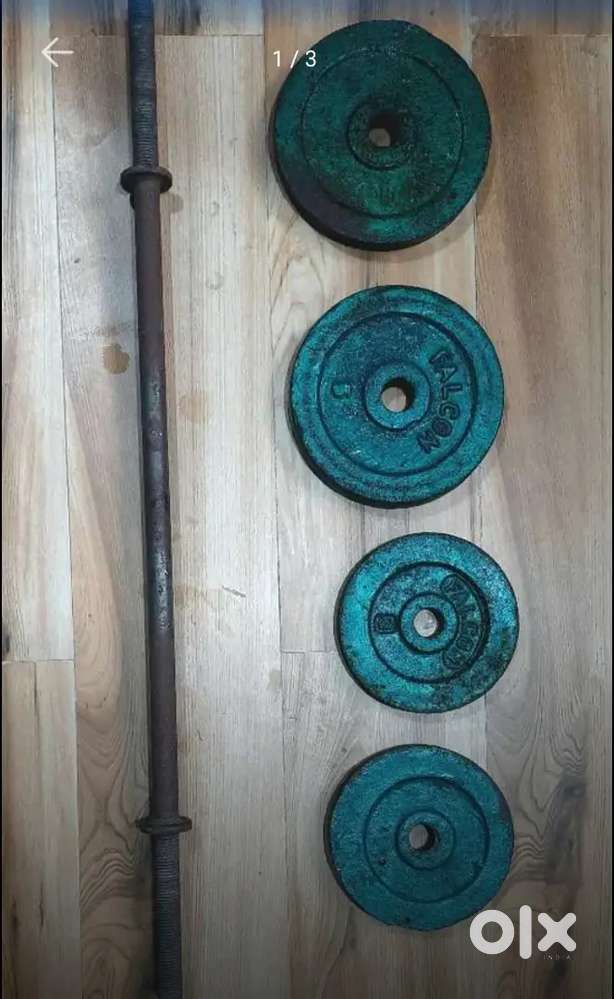 16 kgs solid iron plates , 3 ft solid iron rod