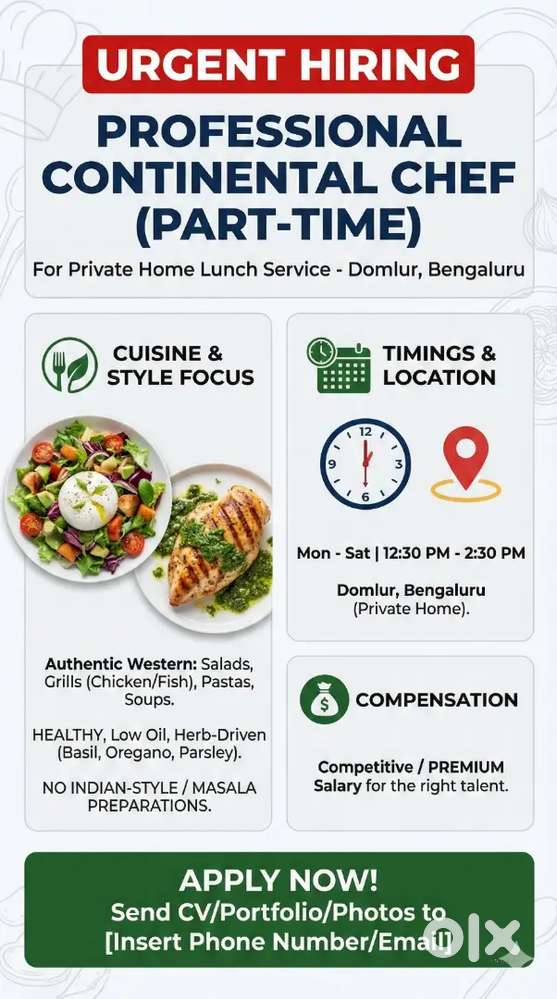 Urgent Hiring for Professional Continental Chef