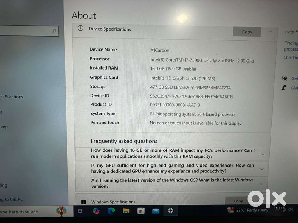 ThinkPad X1 Carbon intel i7 processor